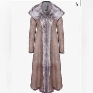 Women Faux fur shearling Suede Leather Trench Long coat